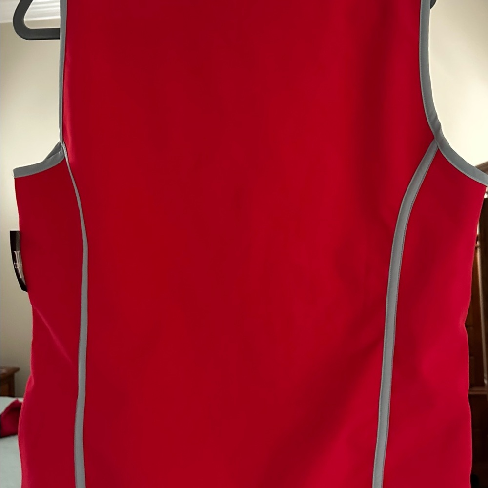 Women's Red Sleeveless Vest with Gray Trim